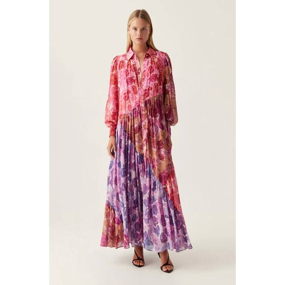 Aje Collisions Smock Maxi Dress in Kaleidoscopic Rose New - Picture 2 of 12